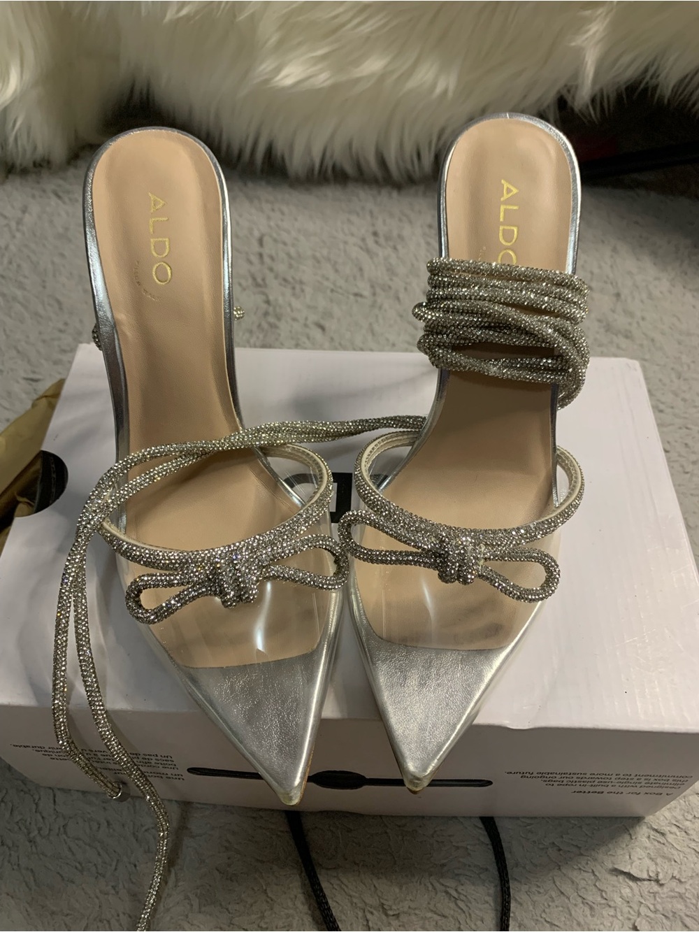 ALDO Silver Pointed Toe Wrap Sandal